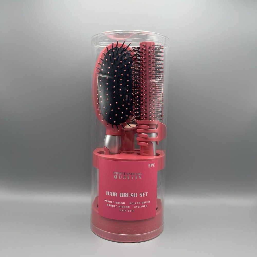 Beauty Gifts 5-Piece Hair Brush Set, Adults and Teens Pink